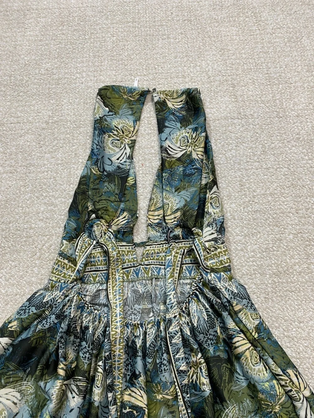 Free People Olive Green and Cream Floral Halter Mini Dress Size XS